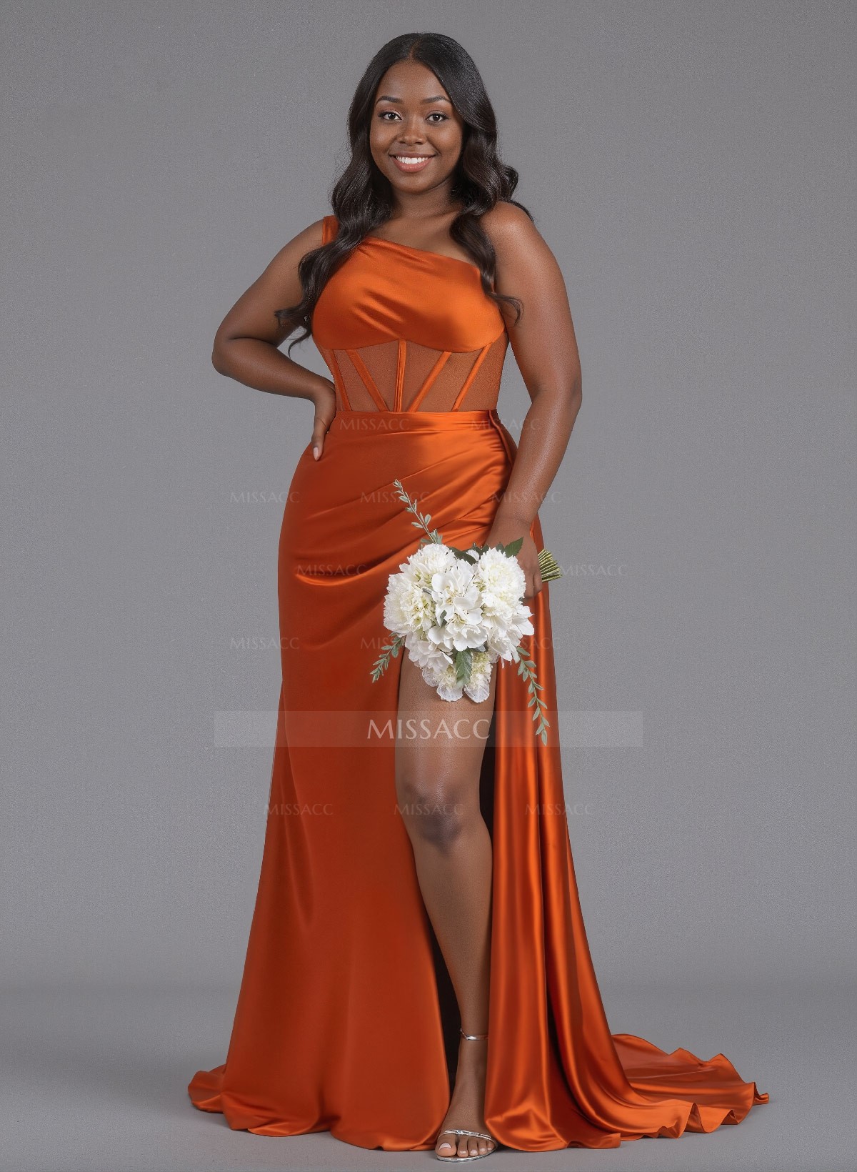 Trumpet/Mermaid One-Shoulder Silk Like Satin Bridesmaid Dresses With High Split