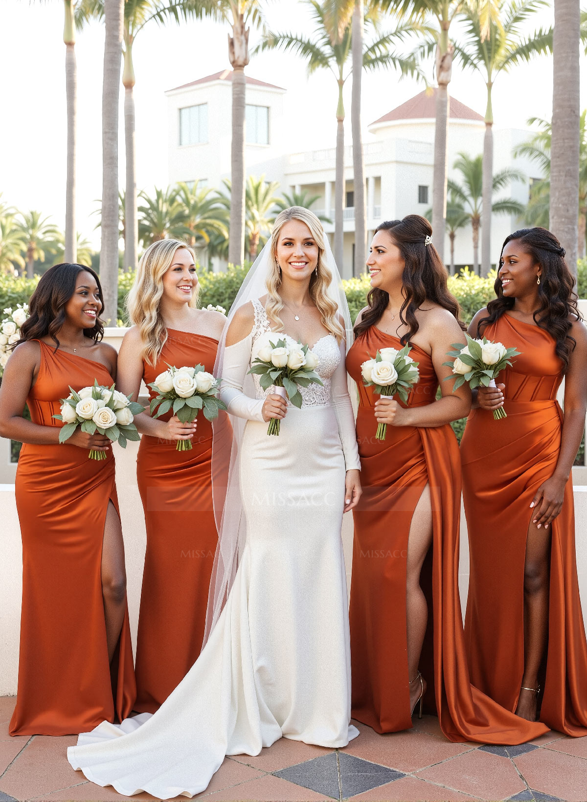 Trumpet/Mermaid One-Shoulder Silk Like Satin Bridesmaid Dresses With High Split