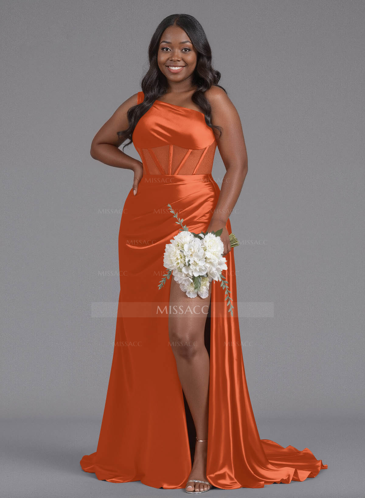 Trumpet/Mermaid One-Shoulder Silk Like Satin Bridesmaid Dresses With High Split