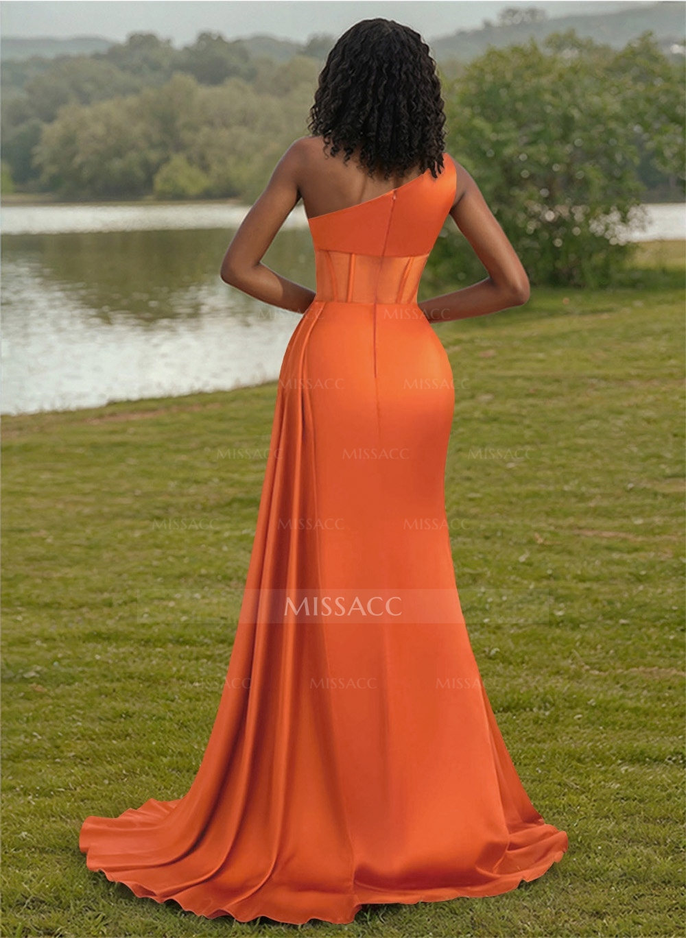 Trumpet/Mermaid One-Shoulder Silk Like Satin Bridesmaid Dresses With High Split