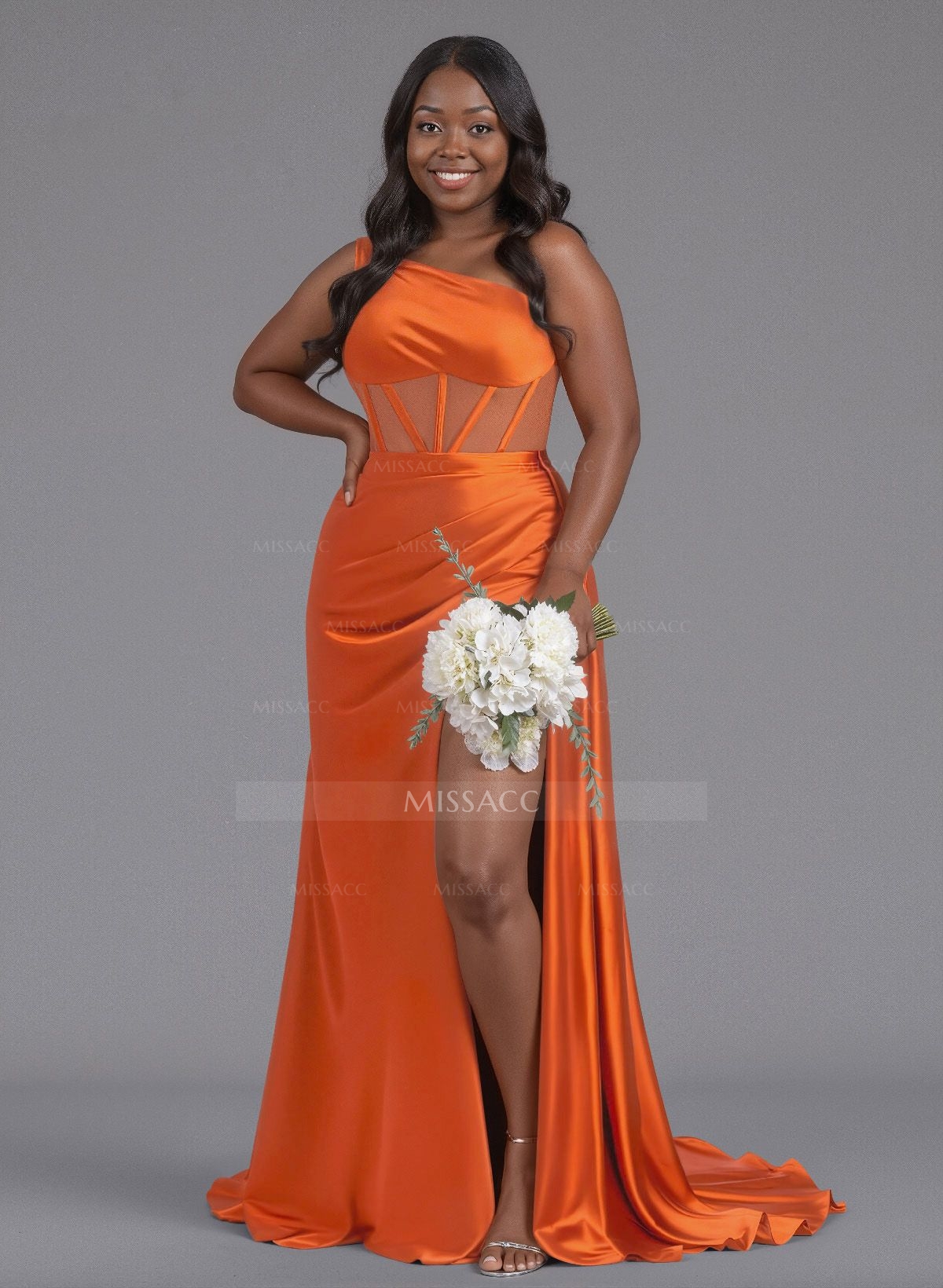 Trumpet/Mermaid One-Shoulder Silk Like Satin Bridesmaid Dresses With High Split