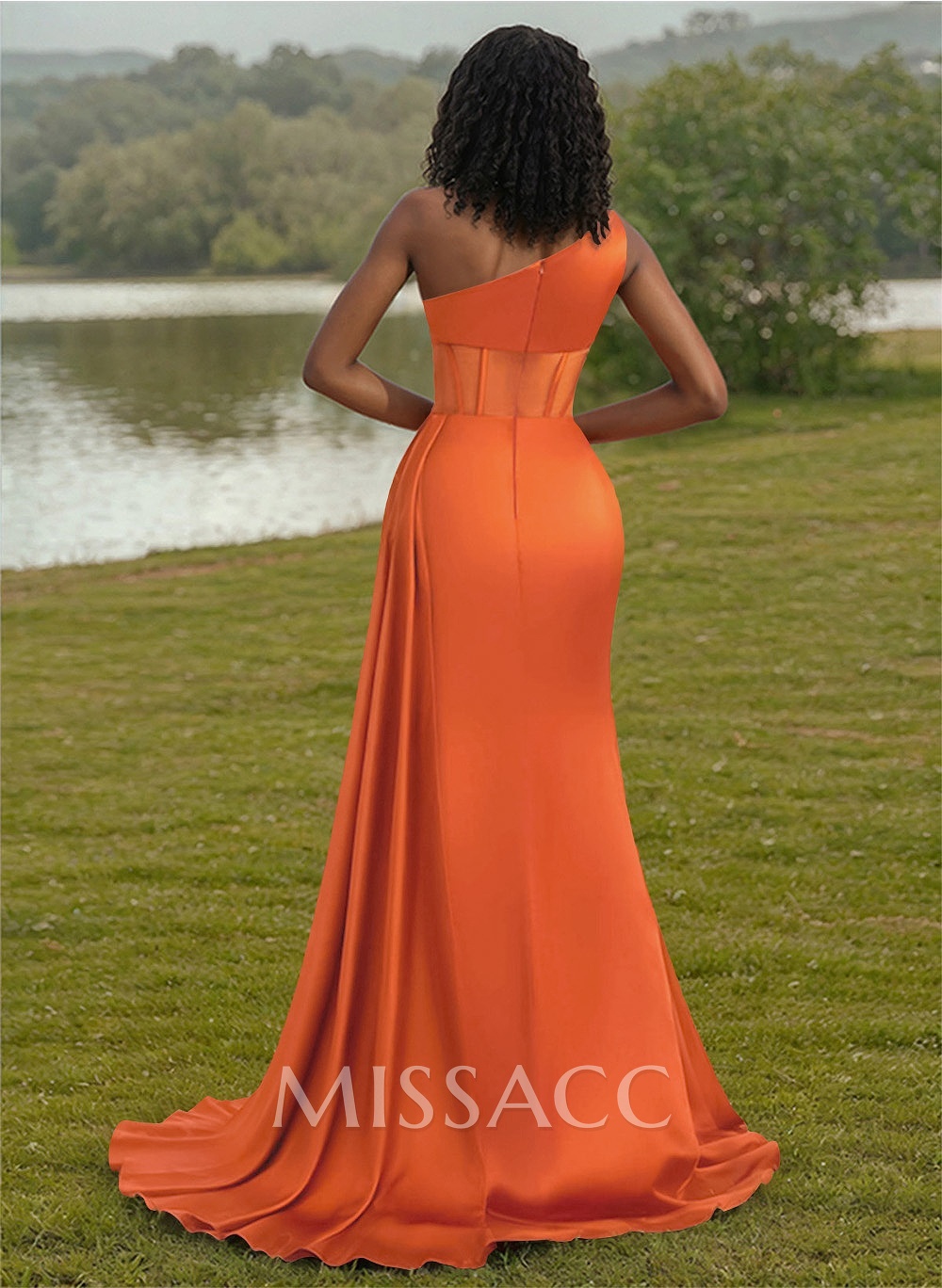 Trumpet/Mermaid One-Shoulder Silk Like Satin Bridesmaid Dresses With High Split