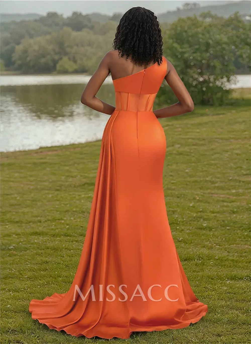 orange one shoulder bridesmaid dress One Shoulder Bridesmaid Dresses Mermaid Asymmetrical Neck Lisposa