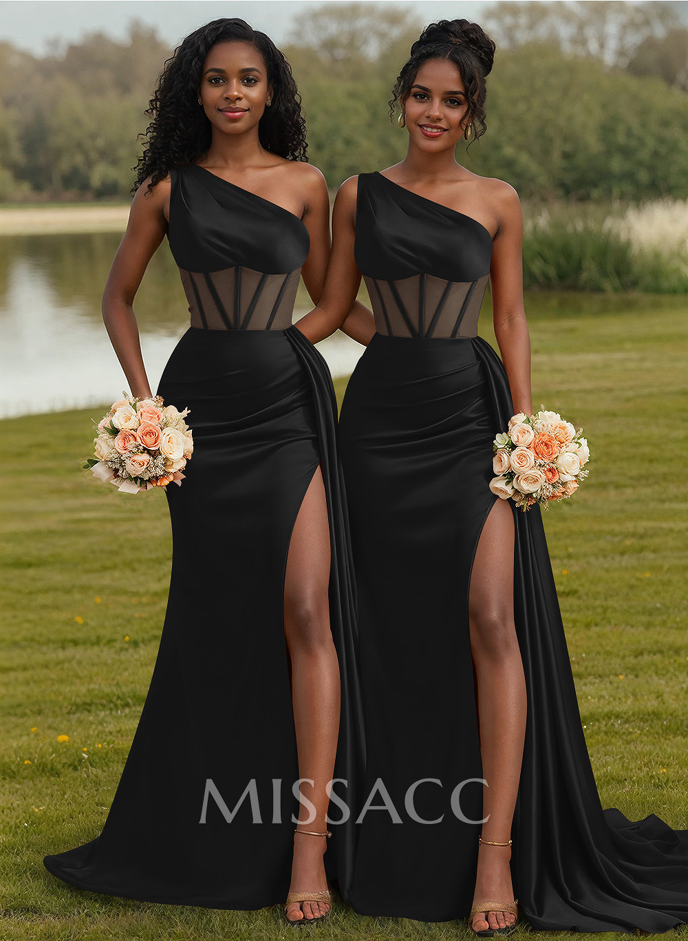 Trumpet/Mermaid One-Shoulder Silk Like Satin Bridesmaid Dresses With High Split