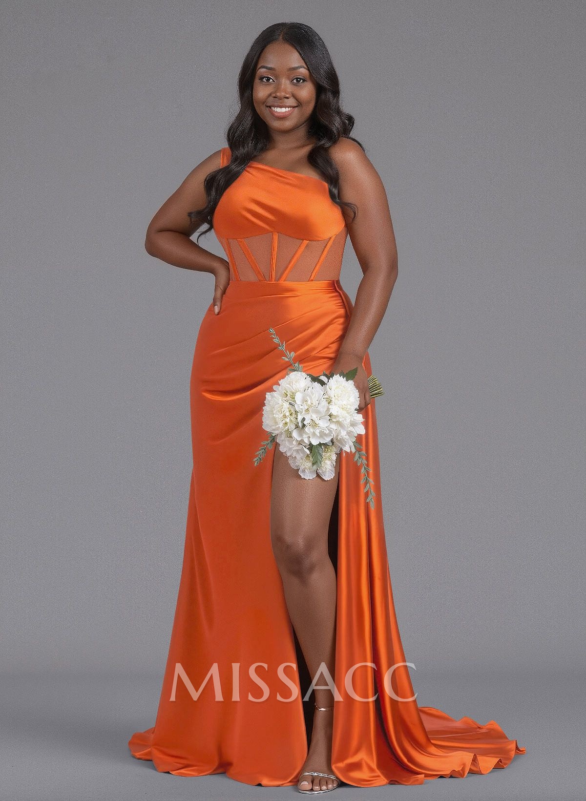 Trumpet/Mermaid One-Shoulder Silk Like Satin Bridesmaid Dresses With High Split