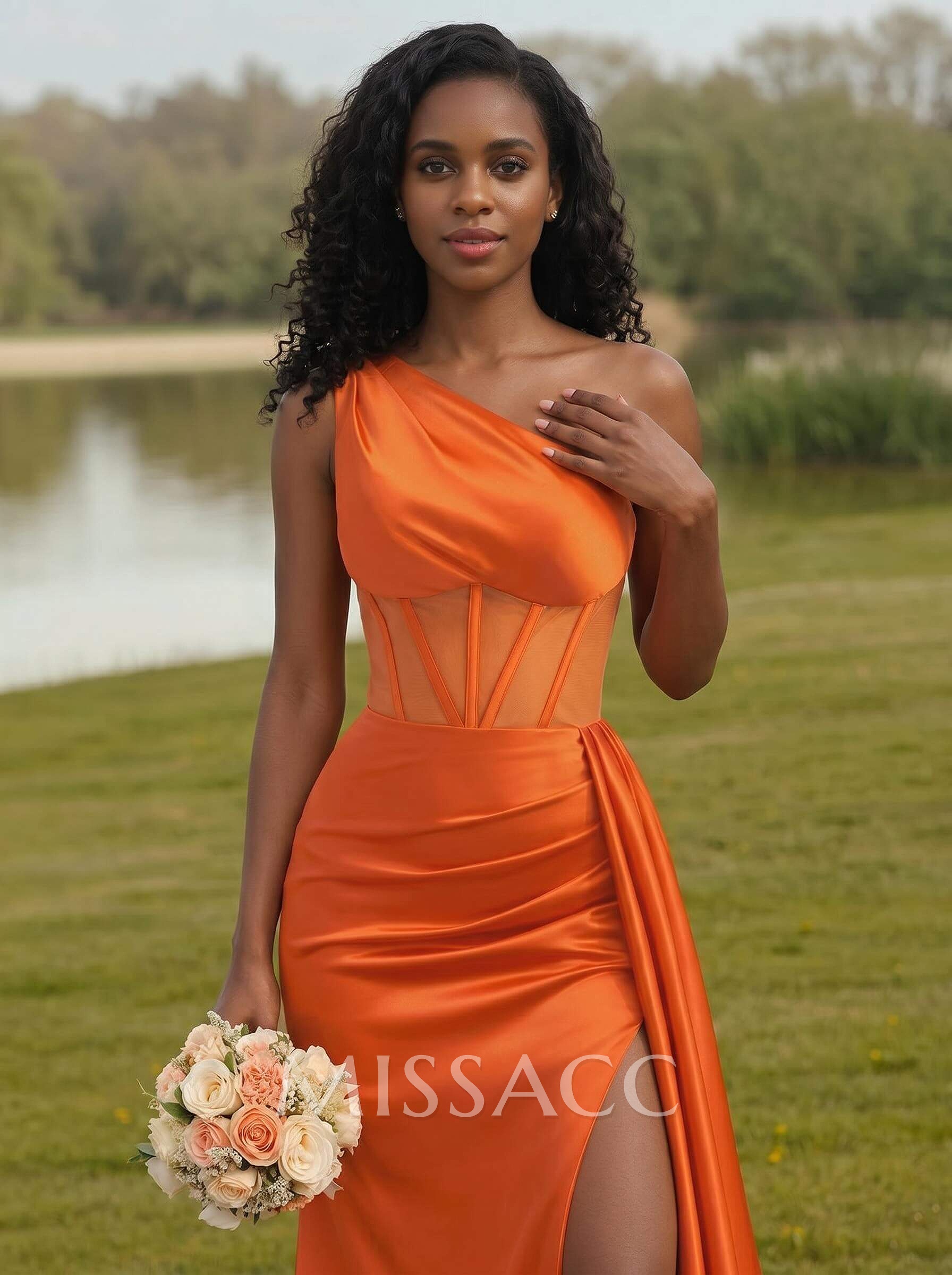 Trumpet/Mermaid One-Shoulder Silk Like Satin Bridesmaid Dresses With High Split Trumpet/Mermaid One-Shoulder Silk Like Satin Bridesmaid Dresses With High Split