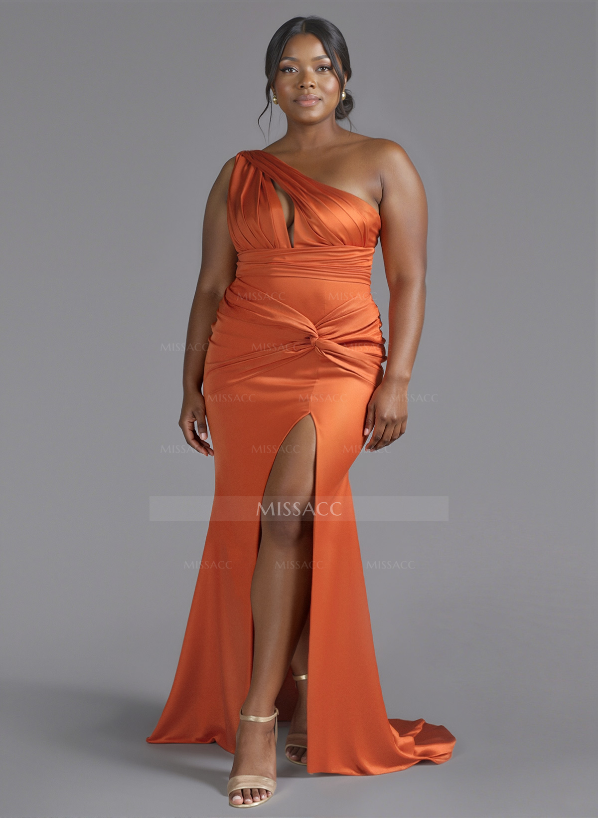 Trumpet/Mermaid One-Shoulder Sweep Train Silk Like Satin Bridesmaid Dresses With High Split