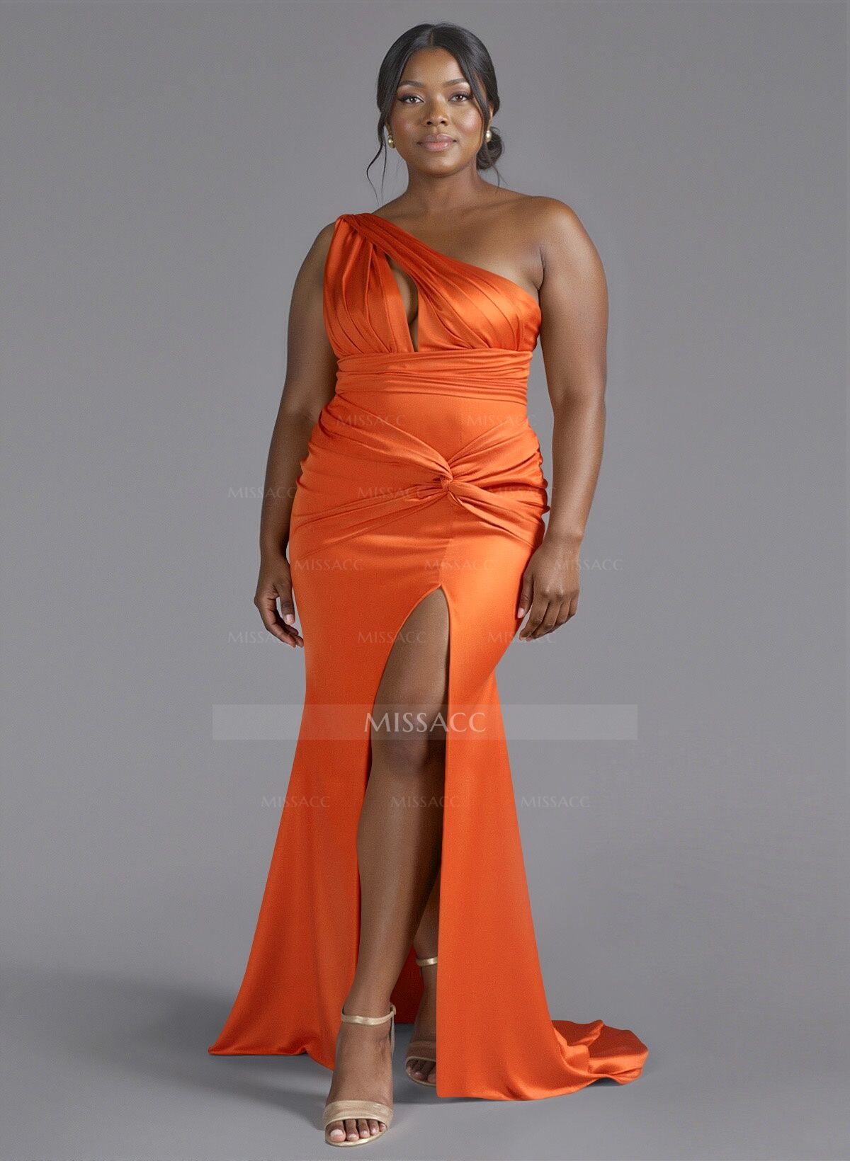 Trumpet/Mermaid One-Shoulder Sweep Train Silk Like Satin Bridesmaid Dresses With High Split