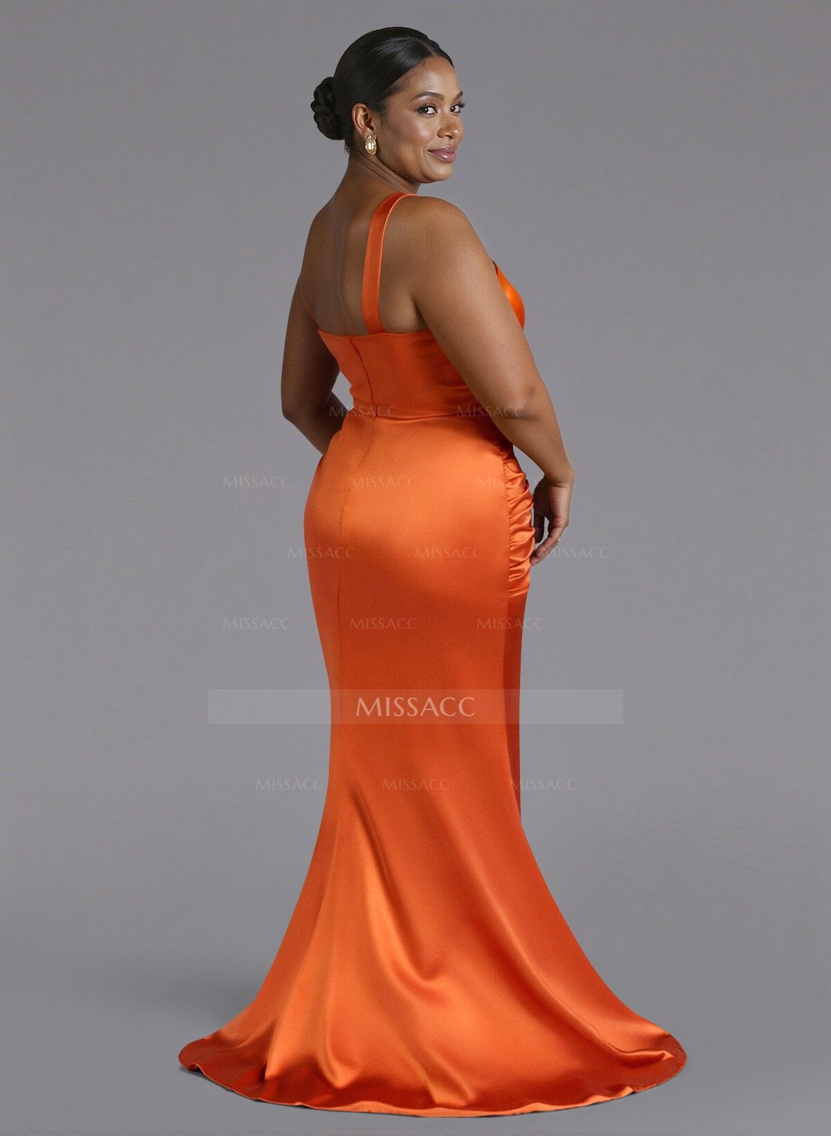 Trumpet/Mermaid One-Shoulder Sweep Train Silk Like Satin Bridesmaid Dresses With High Split