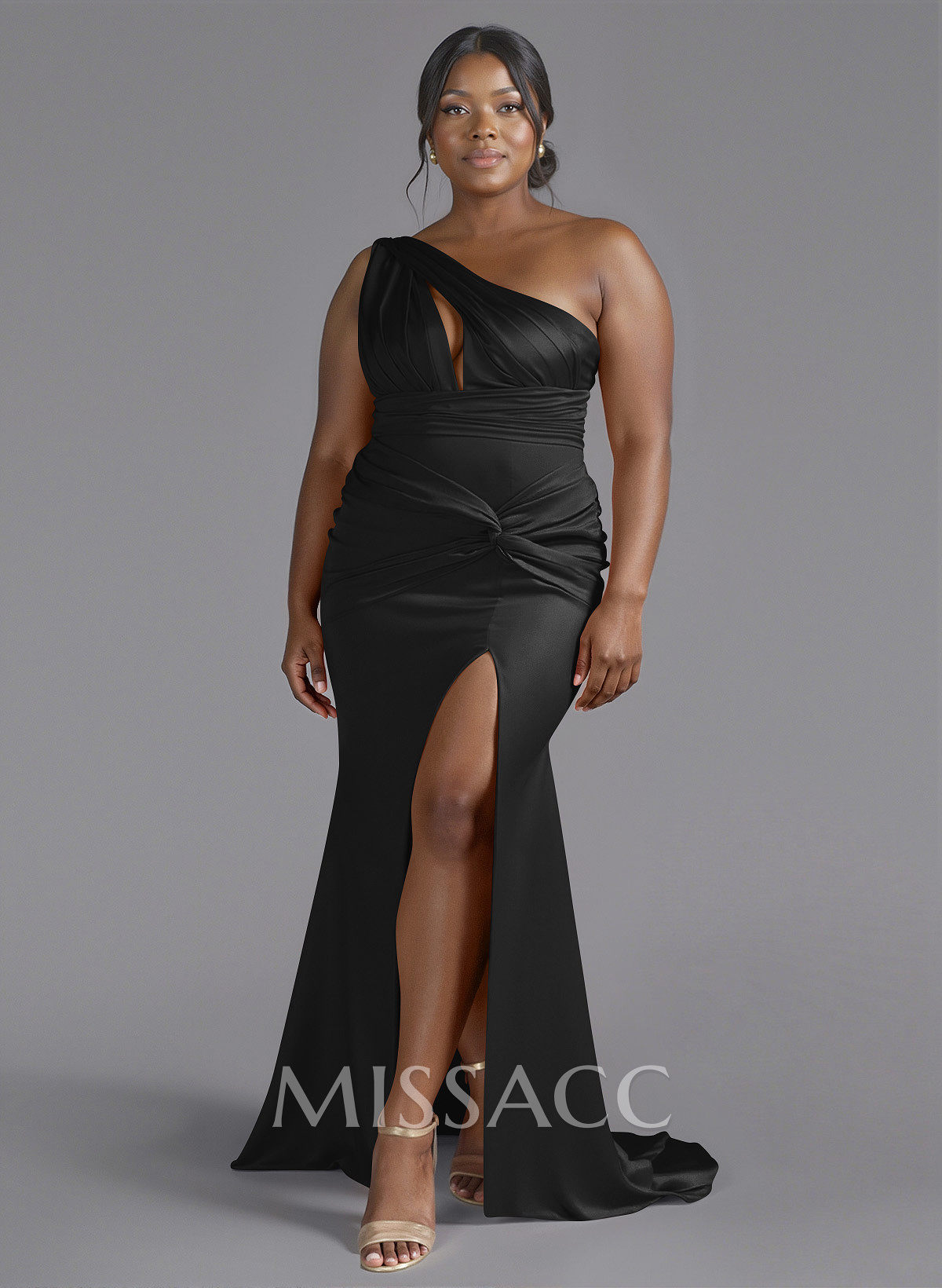 Trumpet/Mermaid One-Shoulder Sweep Train Silk Like Satin Bridesmaid Dresses With High Split