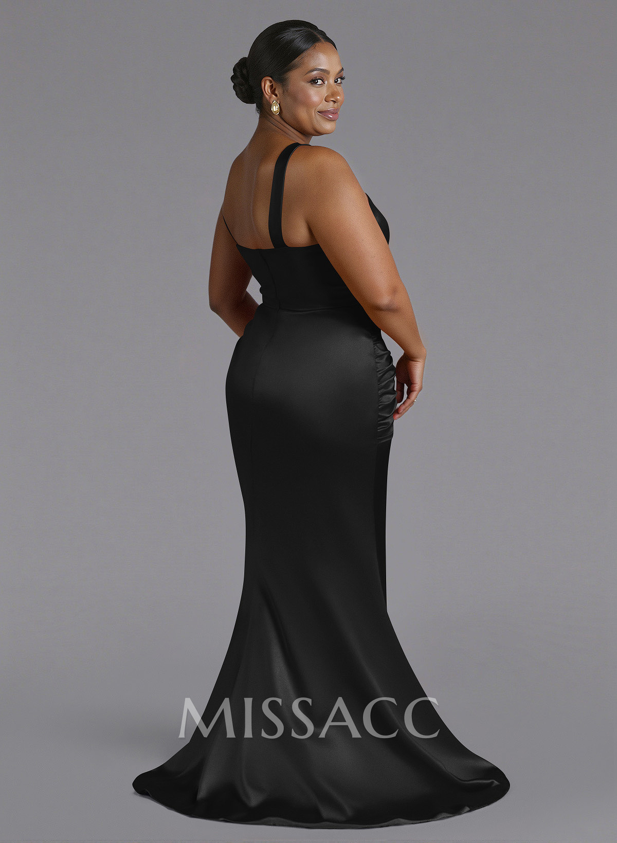 Trumpet/Mermaid One-Shoulder Sweep Train Silk Like Satin Bridesmaid Dresses With High Split