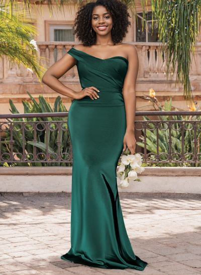 Trumpet/Mermaid One-Shoulder Sweep Train Silk Like Satin Bridesmaid Dresses