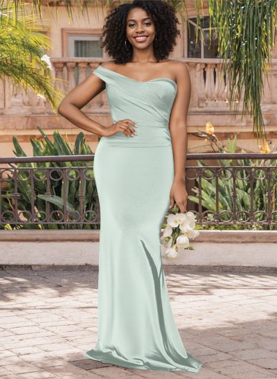 Trumpet/Mermaid One-Shoulder Sweep Train Silk Like Satin Bridesmaid Dresses