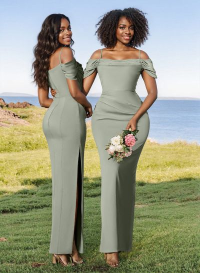 Sheath/Column Off-The-Shoulder Elastic Satin(Slight Stretch) Bridesmaid Dresses