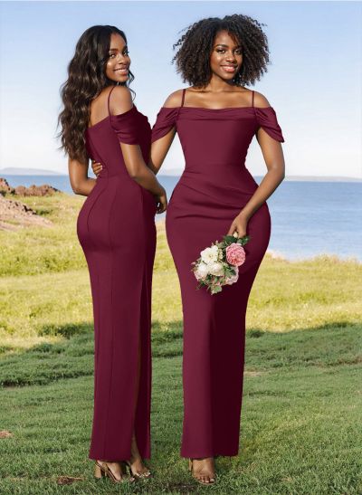 Sheath/Column Off-The-Shoulder Elastic Satin(Slight Stretch) Bridesmaid Dresses