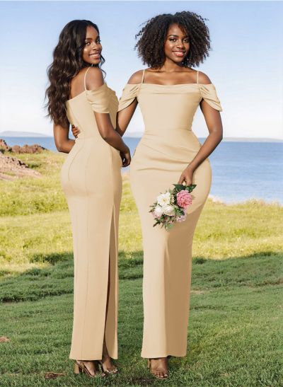 Sheath/Column Off-The-Shoulder Elastic Satin(Slight Stretch) Bridesmaid Dresses