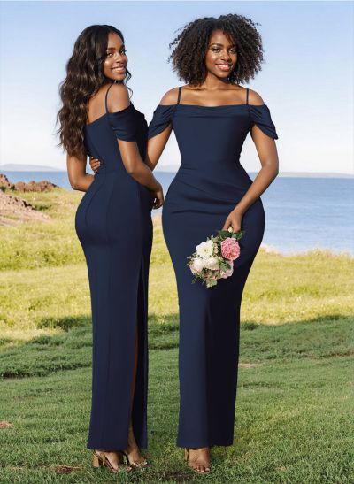 Sheath/Column Off-The-Shoulder Elastic Satin(Slight Stretch) Bridesmaid Dresses