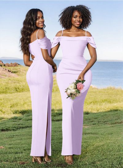 Sheath/Column Off-The-Shoulder Elastic Satin(Slight Stretch) Bridesmaid Dresses