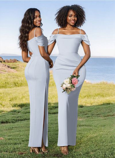 Sheath/Column Off-The-Shoulder Elastic Satin(Slight Stretch) Bridesmaid Dresses