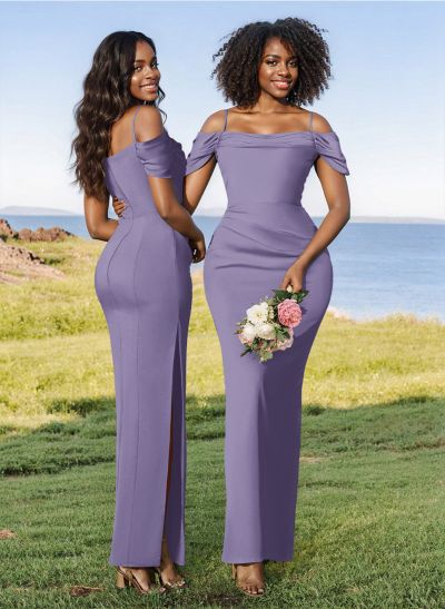 Sheath/Column Off-The-Shoulder Elastic Satin(Slight Stretch) Bridesmaid Dresses