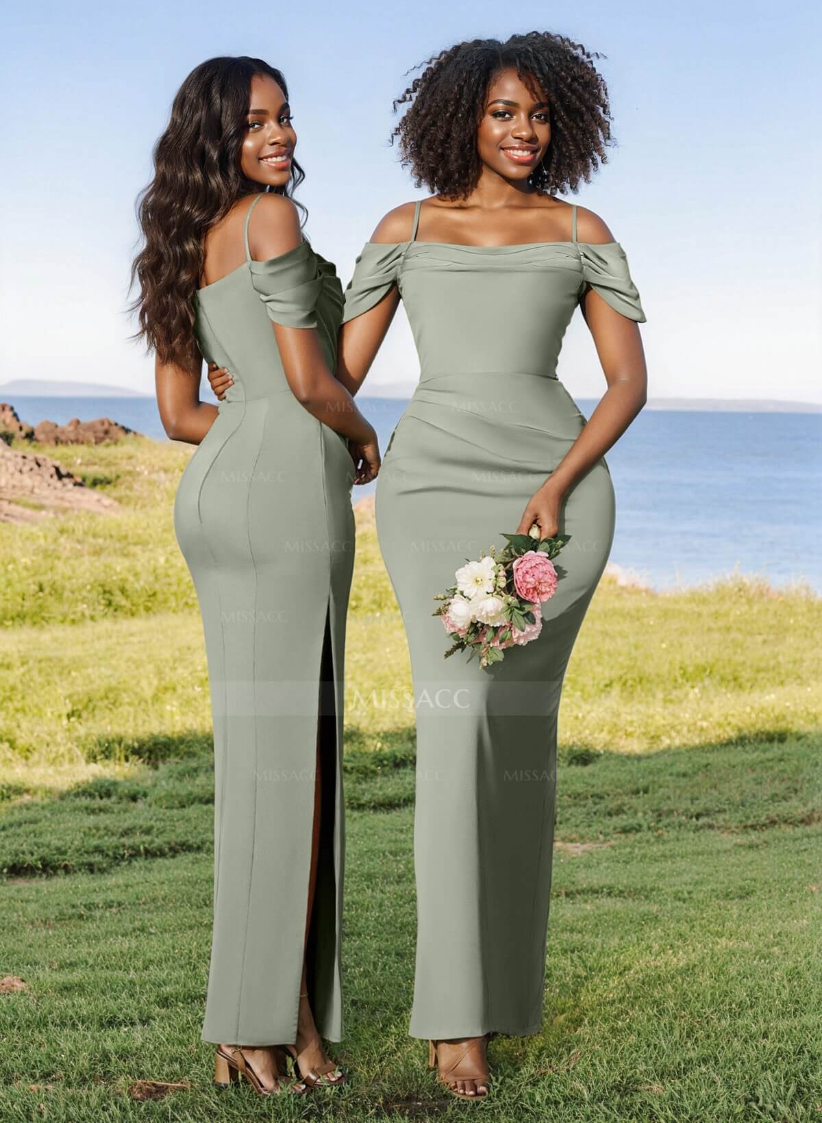 Sheath/Column Off-The-Shoulder Elastic Satin(Slight Stretch) Bridesmaid Dresses