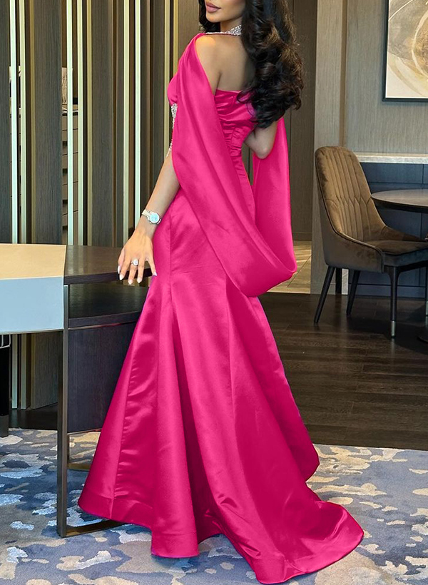 Trumpet/Mermaid Halter Sleeveless Asymmetrical Satin Evening Dresses