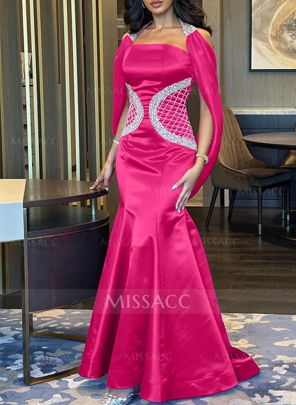 Trumpet/Mermaid Halter Sleeveless Asymmetrical Satin Evening Dresses