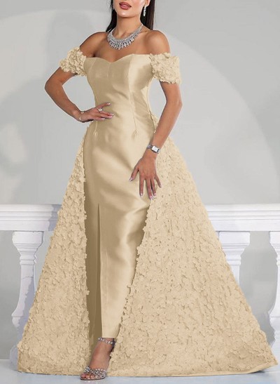 Sheath/Column Off-The-Shoulder Sleeveless Ankle-Length Satin Evening Dresses