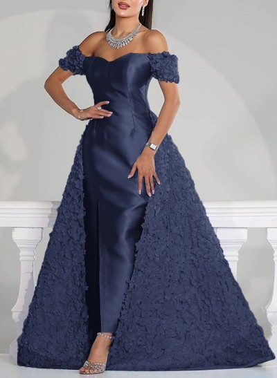 Sheath/Column Off-The-Shoulder Sleeveless Ankle-Length Satin Evening Dresses