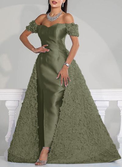 Sheath/Column Off-The-Shoulder Sleeveless Ankle-Length Satin Evening Dresses