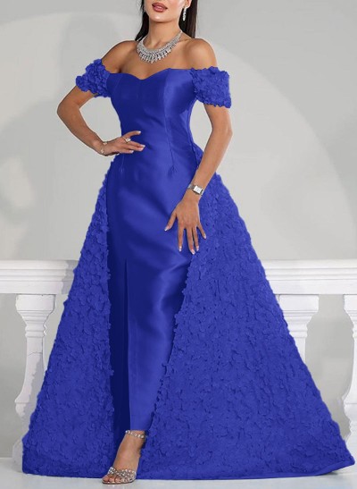 Sheath/Column Off-The-Shoulder Sleeveless Ankle-Length Satin Evening Dresses