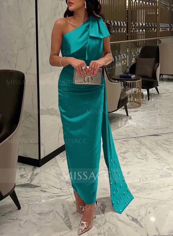 Sheath/Column One-Shoulde Satin Mother Of The Bride Dresses With Bow(s