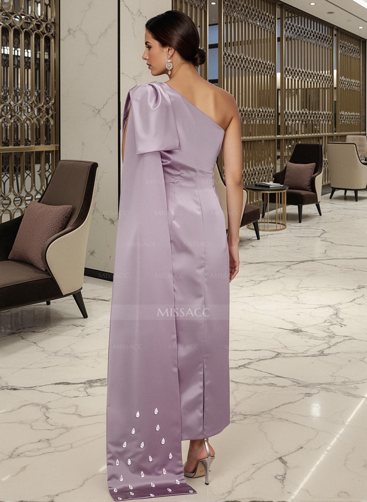 Sheath/Column One-Shoulde Satin Mother Of The Bride Dresses With Bow(s)