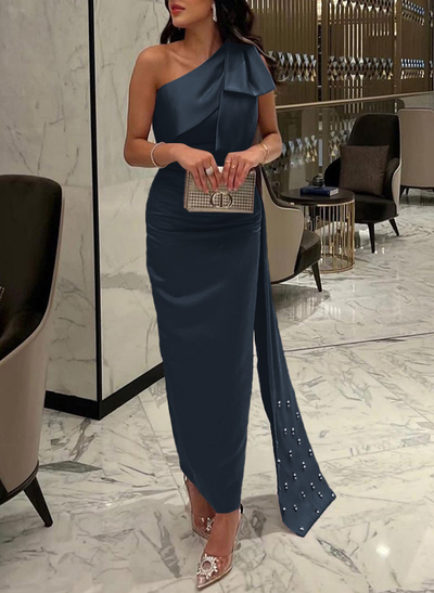 Sheath/Column One-Shoulde Satin Mother Of The Bride Dresses With Bow(s)