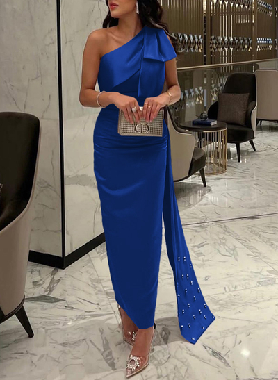 Sheath/Column One-Shoulde Satin Mother Of The Bride Dresses With Bow(s)