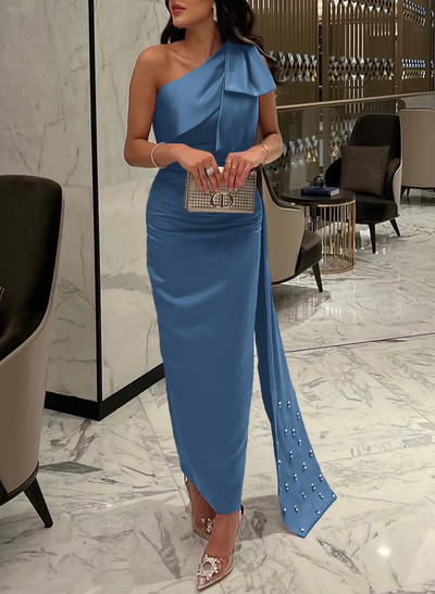 Sheath/Column One-Shoulde Satin Mother Of The Bride Dresses With Bow(s)