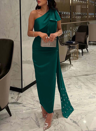 Sheath/Column One-Shoulde Satin Mother Of The Bride Dresses With Bow(s)