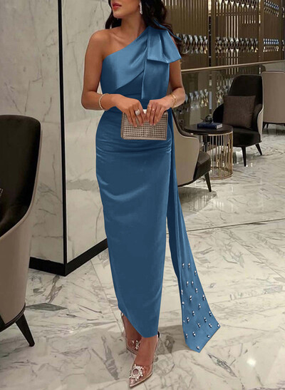 Sheath/Column One-Shoulde Satin Mother Of The Bride Dresses With Bow(s)