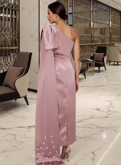 Sheath/Column One-Shoulde Satin Mother Of The Bride Dresses With Bow(s)