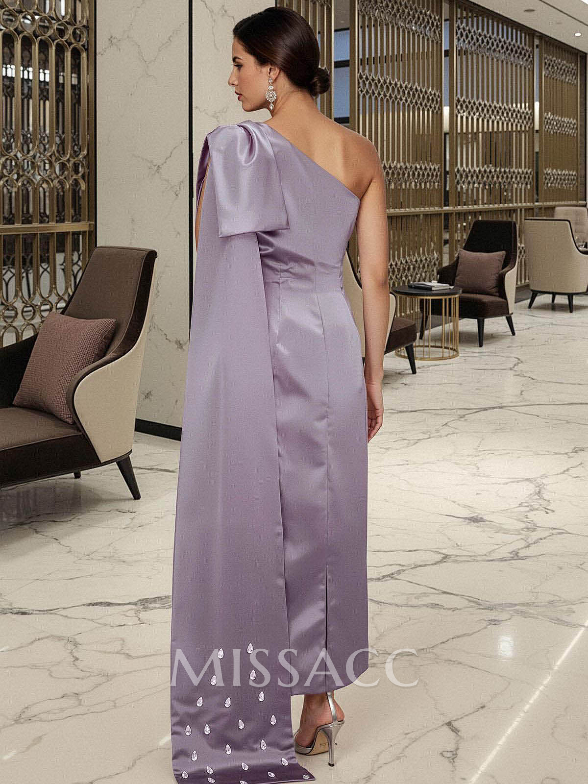 Sheath/Column One-Shoulde Satin Mother Of The Bride Dresses With Bow(s)