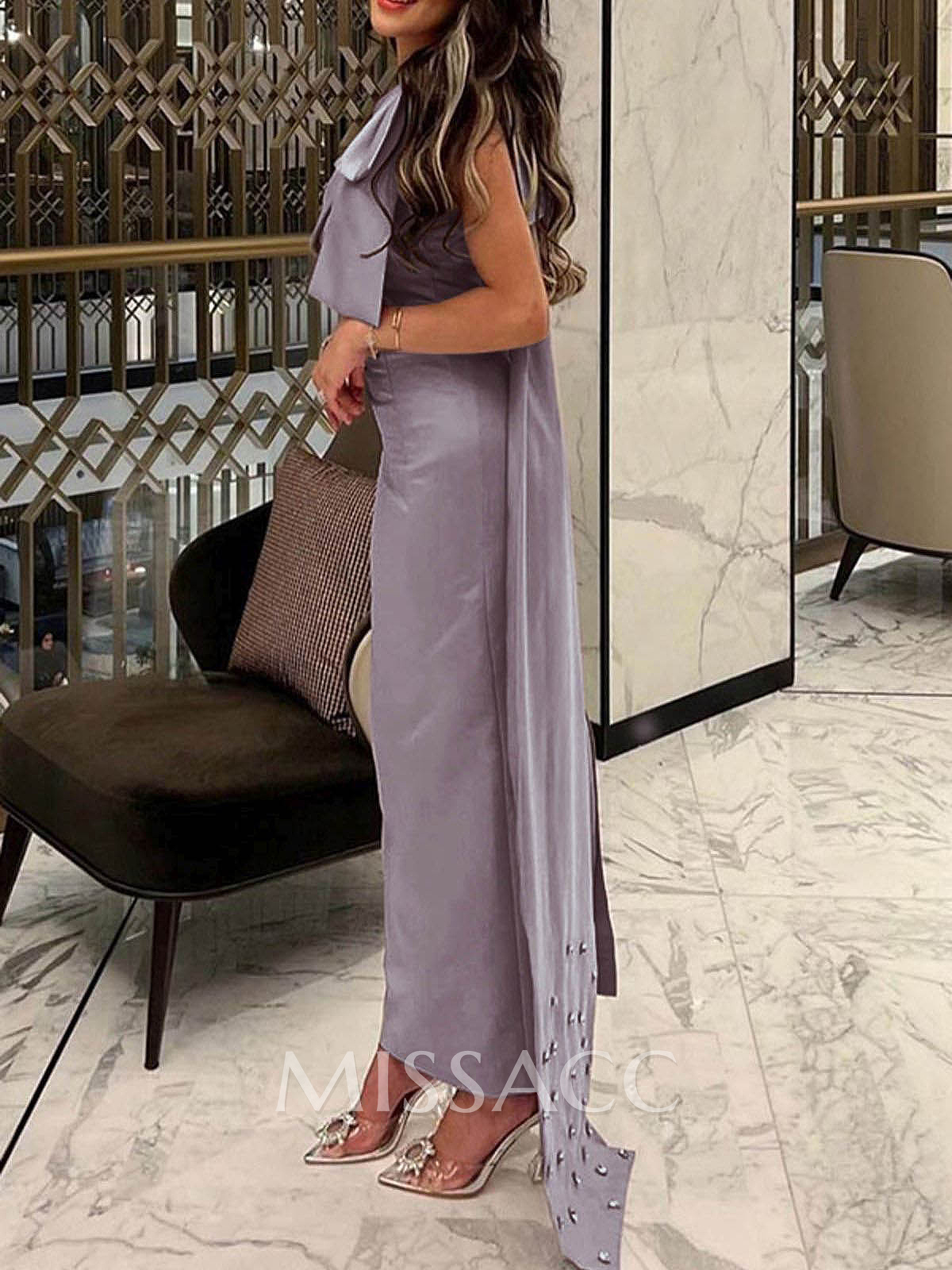 Sheath/Column One-Shoulde Satin Mother Of The Bride Dresses With Bow(s)