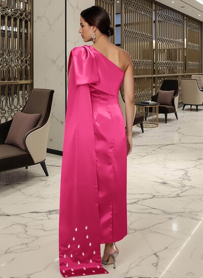 Sheath/Column One-Shoulde Satin Mother Of The Bride Dresses With Bow(s)
