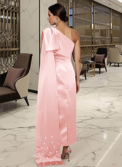 Sheath/Column One-Shoulde Satin Mother Of The Bride Dresses With Bow(s)