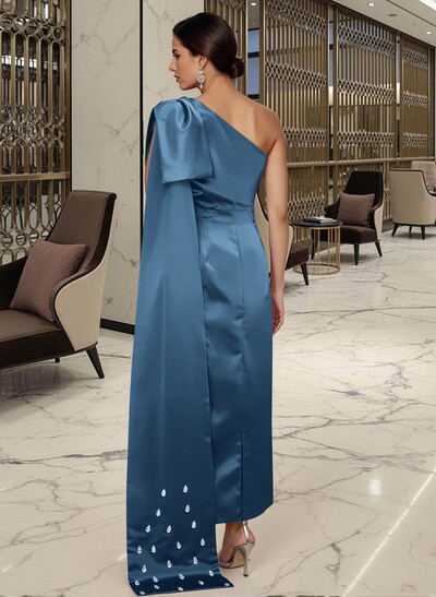 Sheath/Column One-Shoulde Satin Mother Of The Bride Dresses With Bow(s)