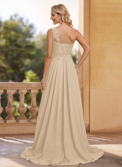 A-Line One-Shoulder Chiffon(Non-Stretch) Mother Of The Bride Dresses With Appliques Lace/High Split