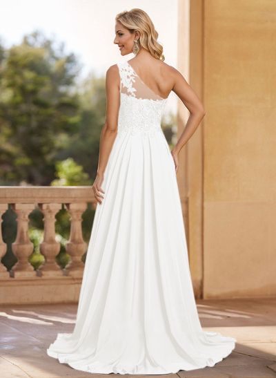 A-Line One-Shoulder Chiffon(Non-Stretch) Mother Of The Bride Dresses With Appliques Lace/High Split