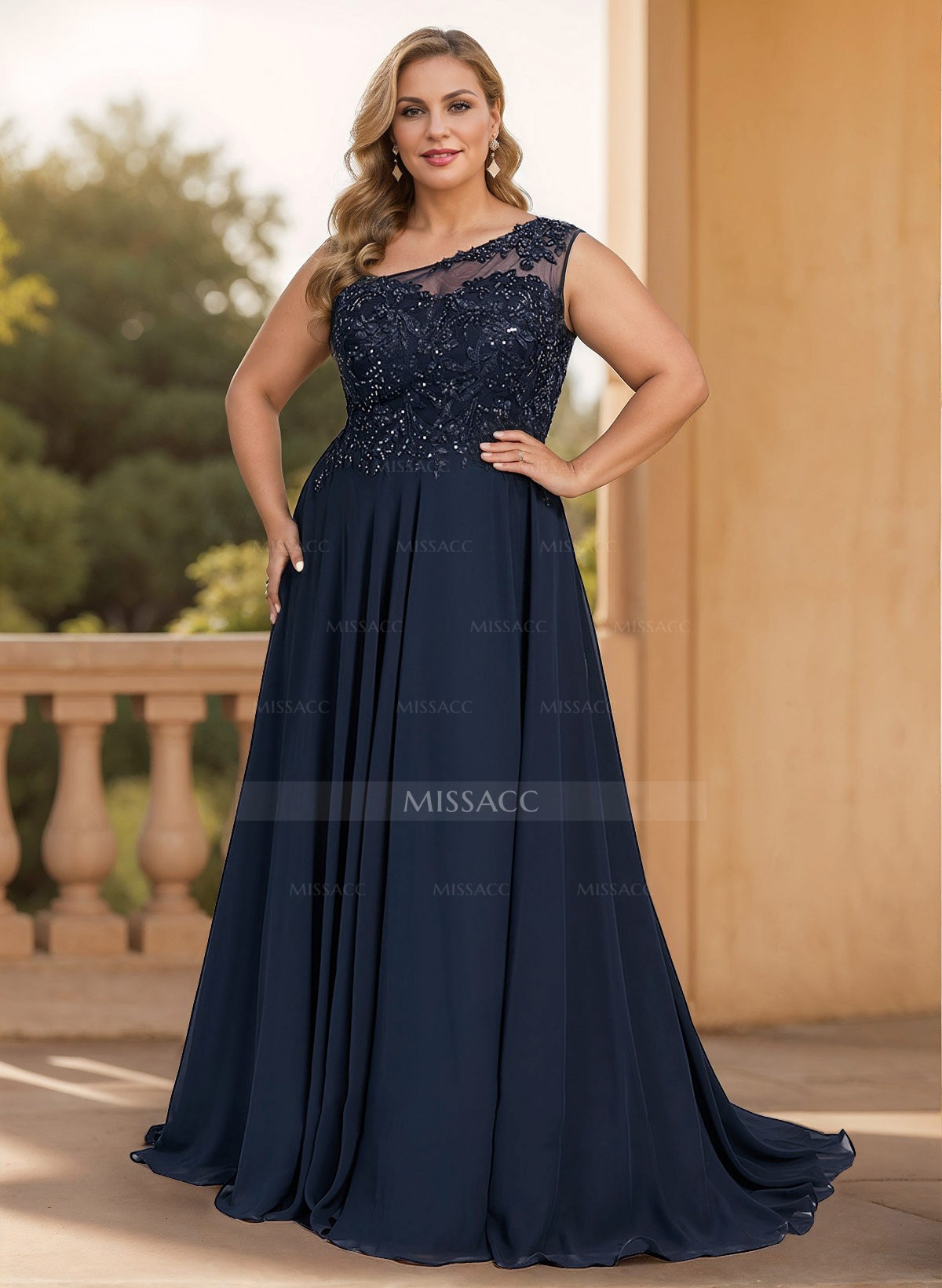 A-Line One-Shoulder Chiffon(Non-Stretch) Mother Of The Bride Dresses With Appliques Lace/High Split