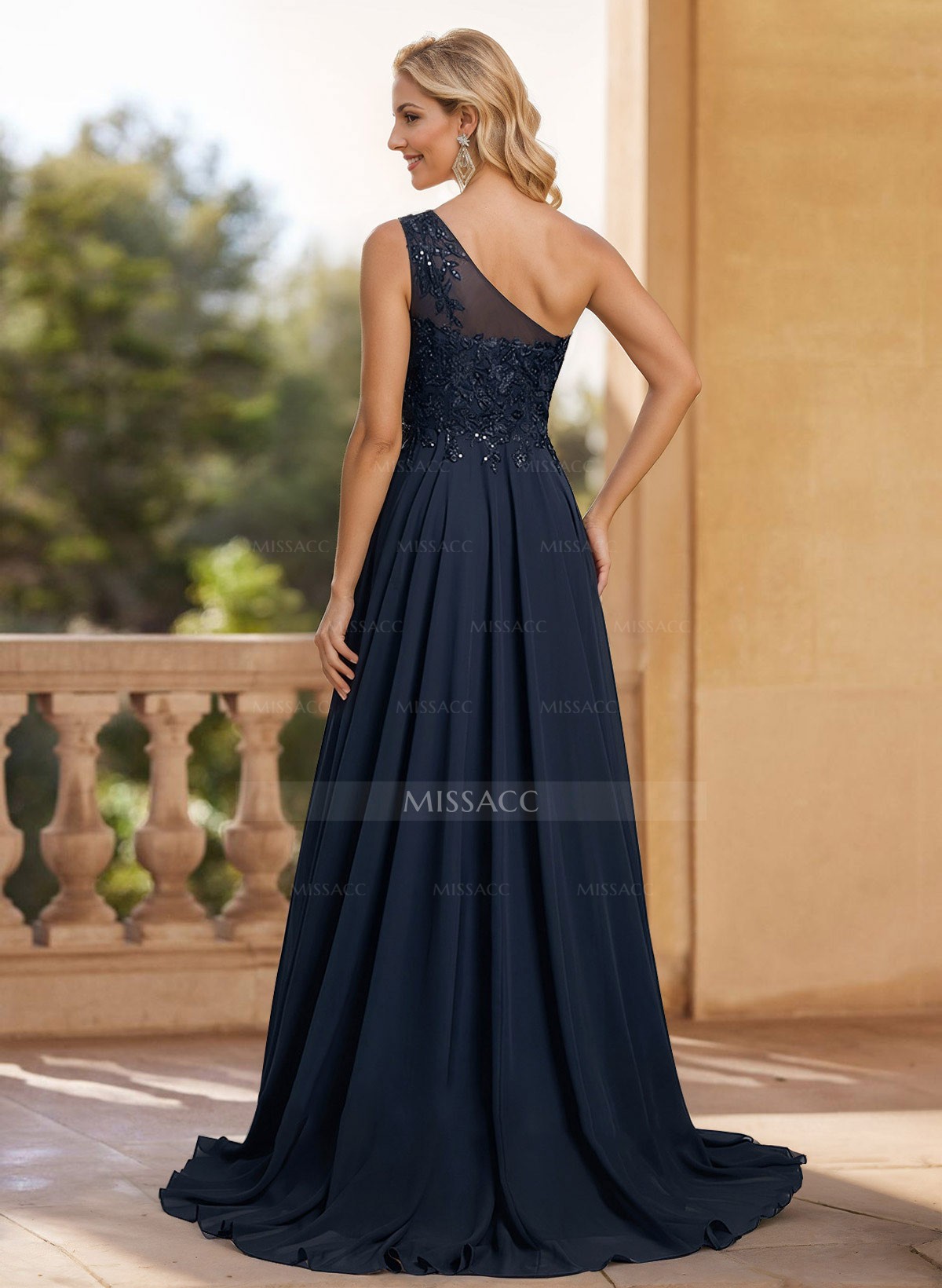 A-Line One-Shoulder Chiffon Mother Of The Bride Dresses With Appliques Lace/High Split