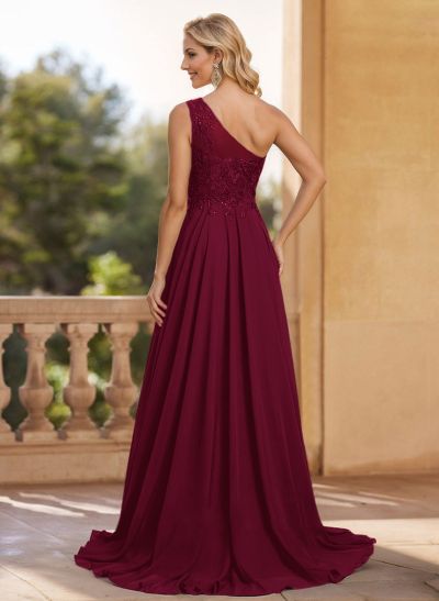 A-Line One-Shoulder Chiffon Mother Of The Bride Dresses With Appliques Lace/High Split A-Line One-Shoulder Chiffon Mother Of The Bride Dresses With Appliques Lace/High Split