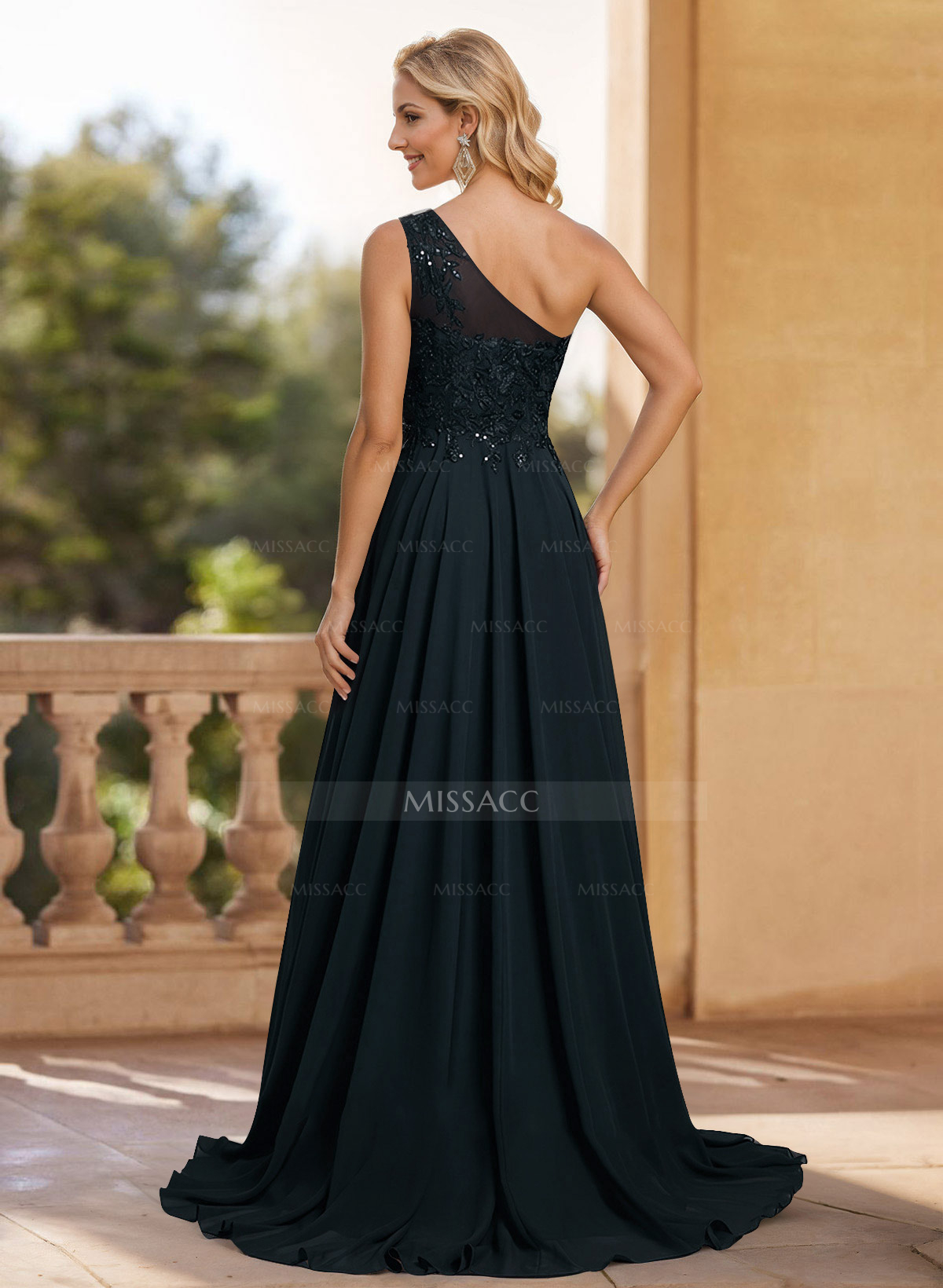 A-Line One-Shoulder Chiffon Mother Of The Bride Dresses With Appliques Lace/High Split
